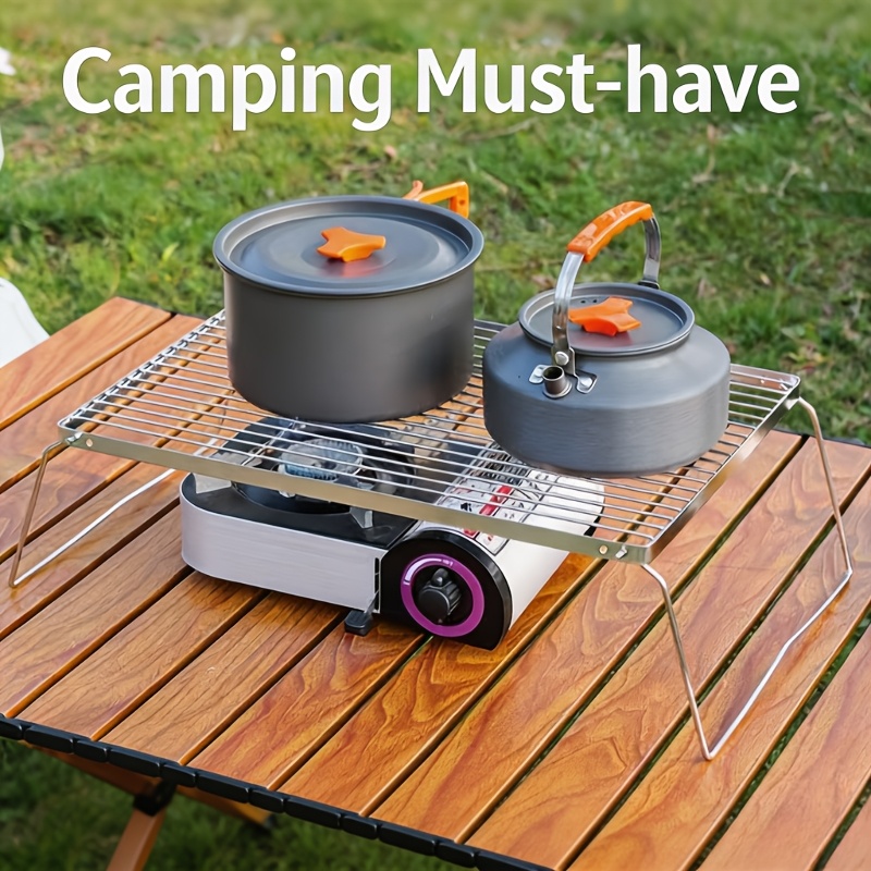 Camping Cooking Meat - 휴대용 접이식 스테인리스 캠프파이어 스탠드 –