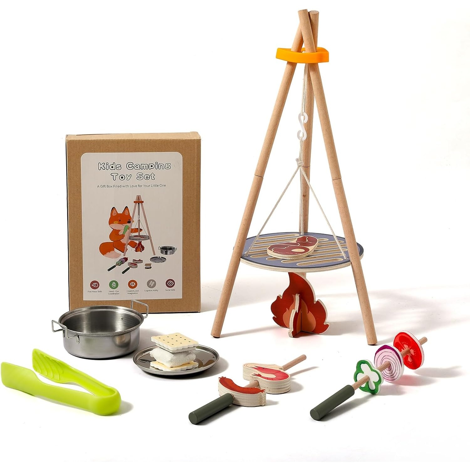 Camping Cooking With Kids - 나무로 만든 어린이 캠핑 장난감 세트,