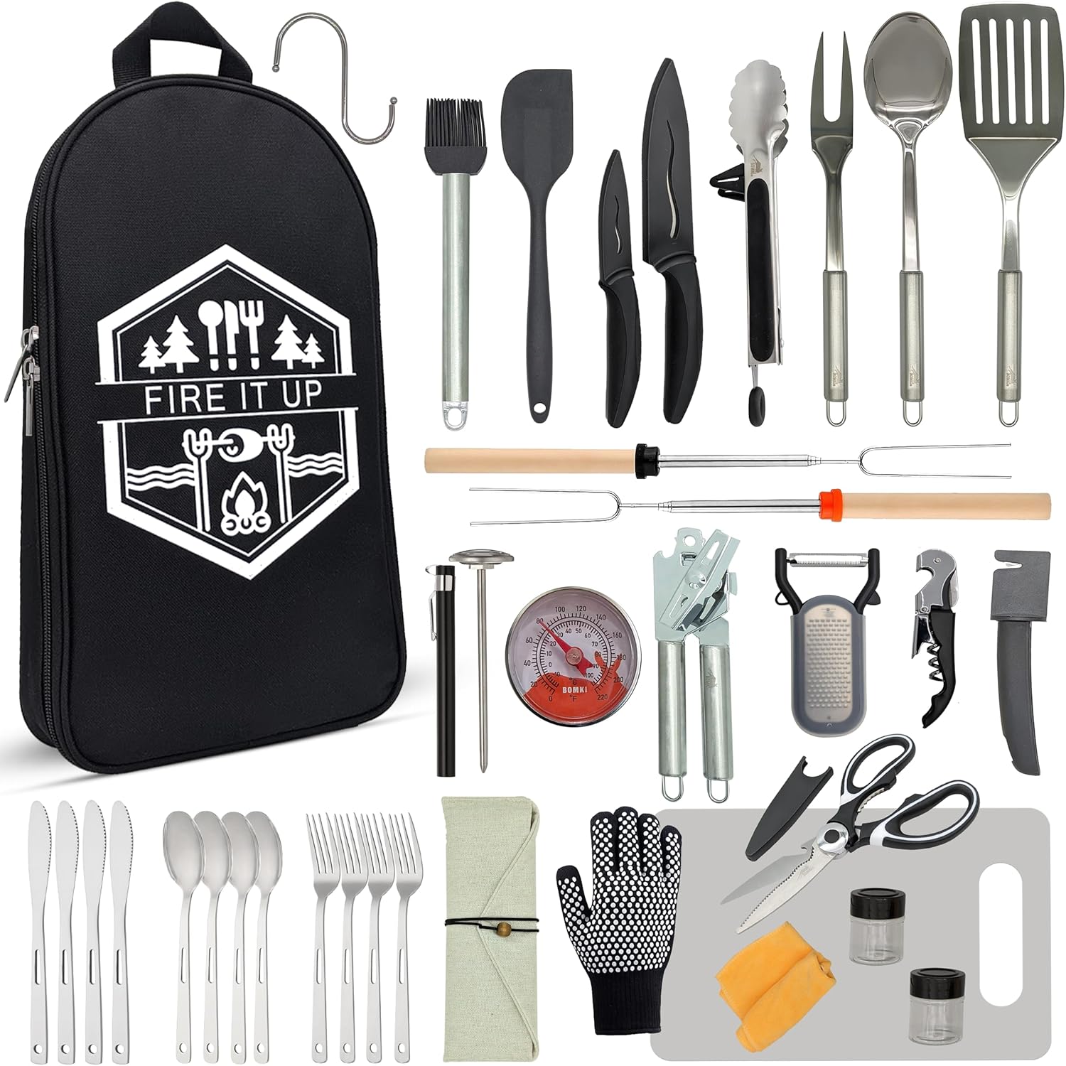 Camping Cooking Essentials Kit - 야외 그릴용 캠핑 바베큐 조리기구 세트