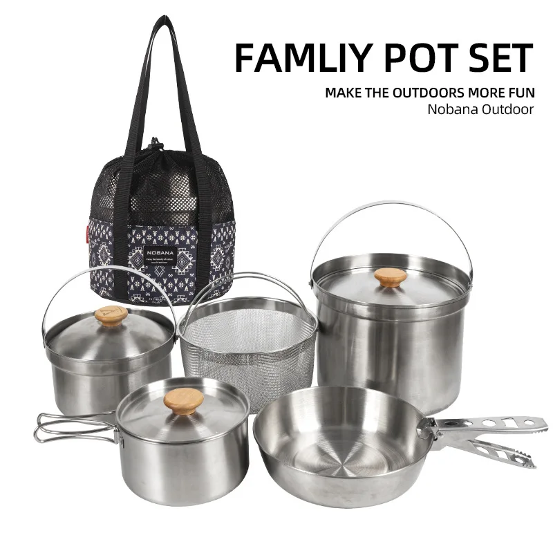 Camping Cooking Set With Bag - 2026 새로운 야외 스테인레스 스틸 냄비