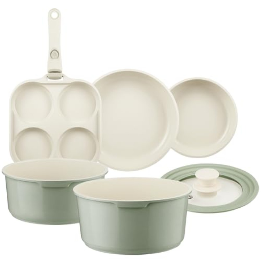 세라믹 냄비 프라이팬 세트 녹색 논스틱, 7종 탈부착  - Camping Cooking Set Detachable Handle 리뷰 및 가격