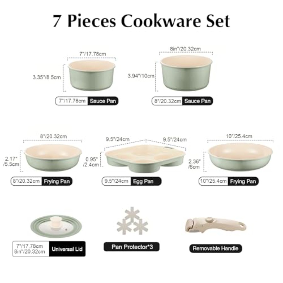세라믹 냄비 프라이팬 세트 녹색 논스틱, 7종 탈부착  - Camping Cooking Set Detachable Handle 리뷰 및 가격