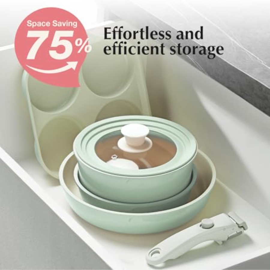 세라믹 냄비 프라이팬 세트 녹색 논스틱, 7종 탈부착  - Camping Cooking Set Detachable Handle 리뷰 및 가격
