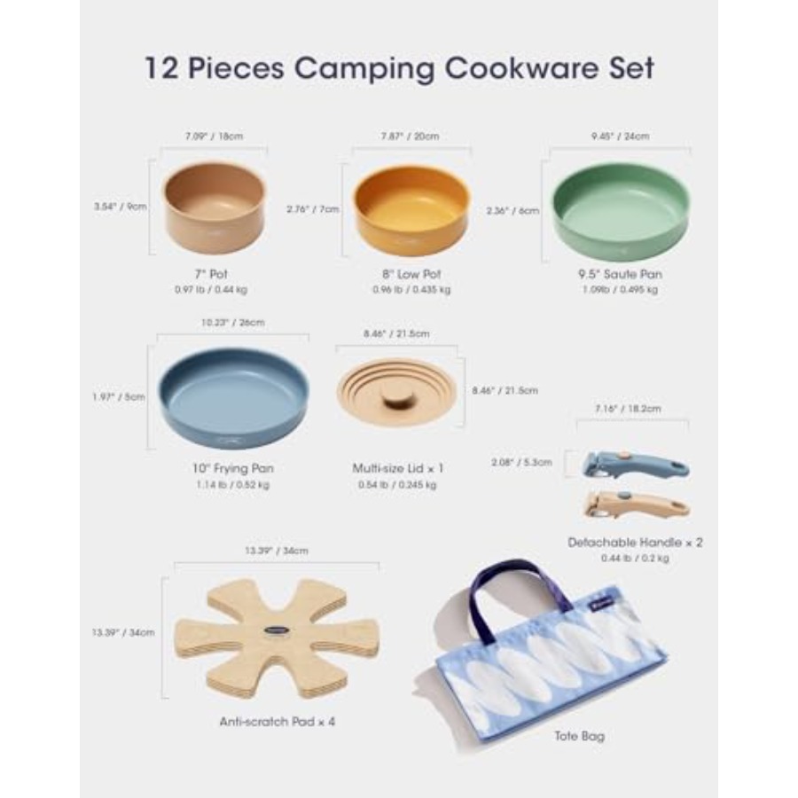 세라믹 조리기구 세트, 탈부착 가능한 손잡이 냄비 및  - Camping Cooking Set Detachable Handle 리뷰 및 가격