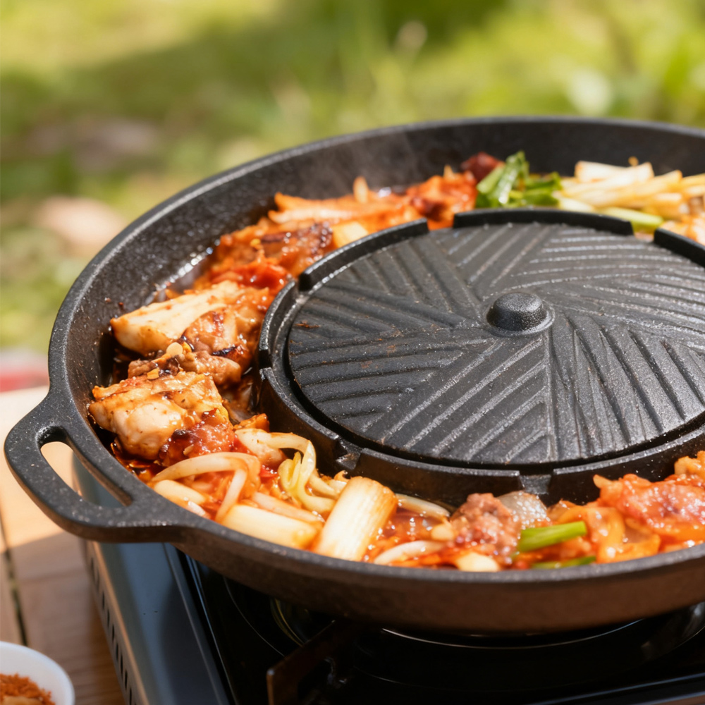 코선 한국식 바베큐 그릴 팬 2 in 1 원형 바베큐  - Camping Cooking Plate 리뷰 및 가격