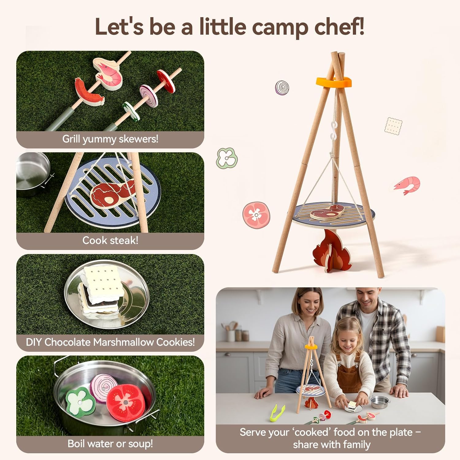 나무로 만든 어린이 캠핑 장난감 세트, 캠프파이어 요리 - Camping Cooking With Kids 리뷰 및 가격