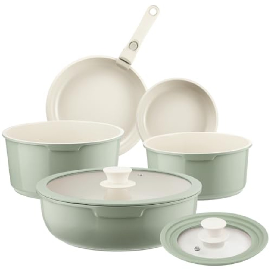 세라믹 냄비 프라이팬 세트 녹색 논스틱, 8종 탈부착  - Camping Cooking Set Detachable Handle 리뷰 및 가격
