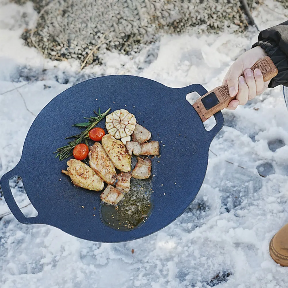 야외용 천연 나무 그릴 팬 손잡이 분리형 내열 방지 화 - Camping Cooking Plate 리뷰 및 가격