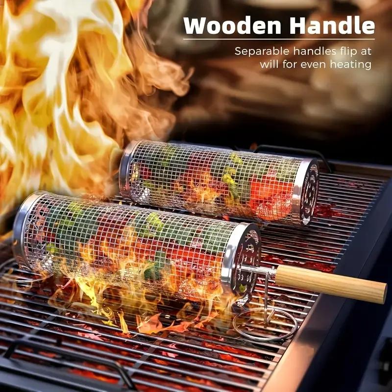 스테인리스 스틸 바베큐 그릴 바구니, 원형 회전 실린더 - Camping Cooking Meat 리뷰 및 가격