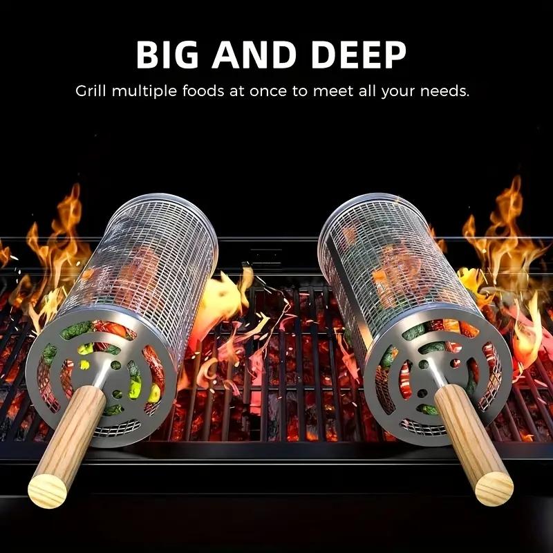 스테인리스 스틸 바베큐 그릴 바구니, 원형 회전 실린더 - Camping Cooking Meat 리뷰 및 가격