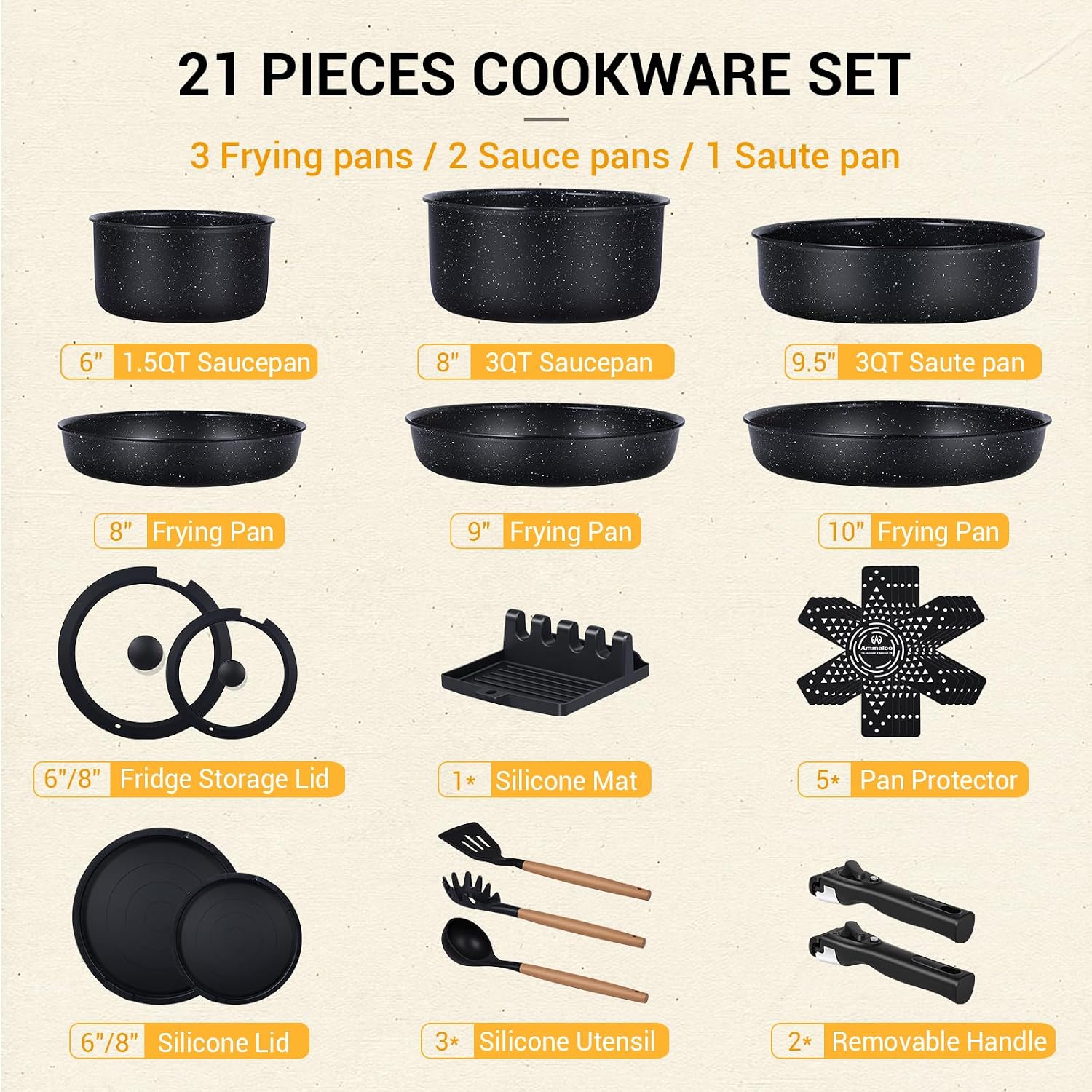 21종 논스틱 냄비 프라이팬 세트 세라믹 주방용품 탈부 - Camping Cooking Set Detachable Handle 리뷰 및 가격