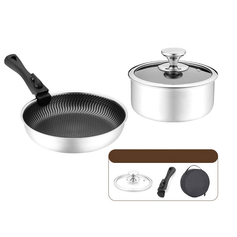 6개 세트 3중 스테인리스 스틸 조리기구 세트 하이브리 - Camping Cooking Set Detachable Handle 리뷰 및 가격