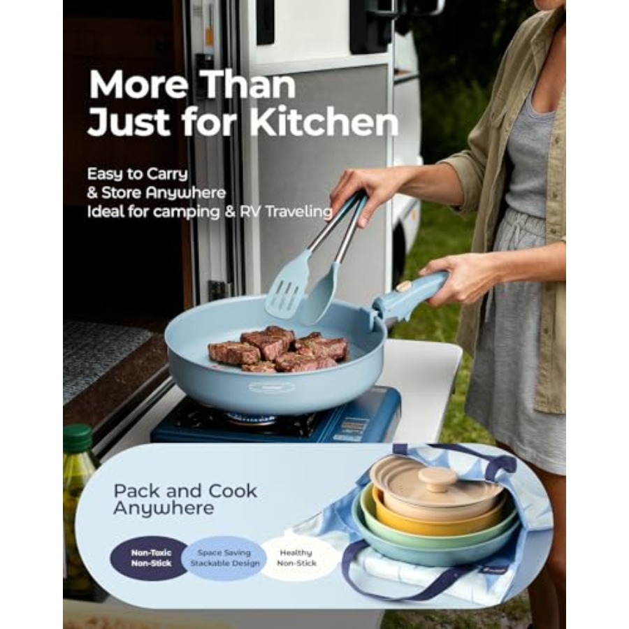 세라믹 조리기구 세트, 탈부착 가능한 손잡이 냄비 및  - Camping Cooking Set Detachable Handle 리뷰 및 가격