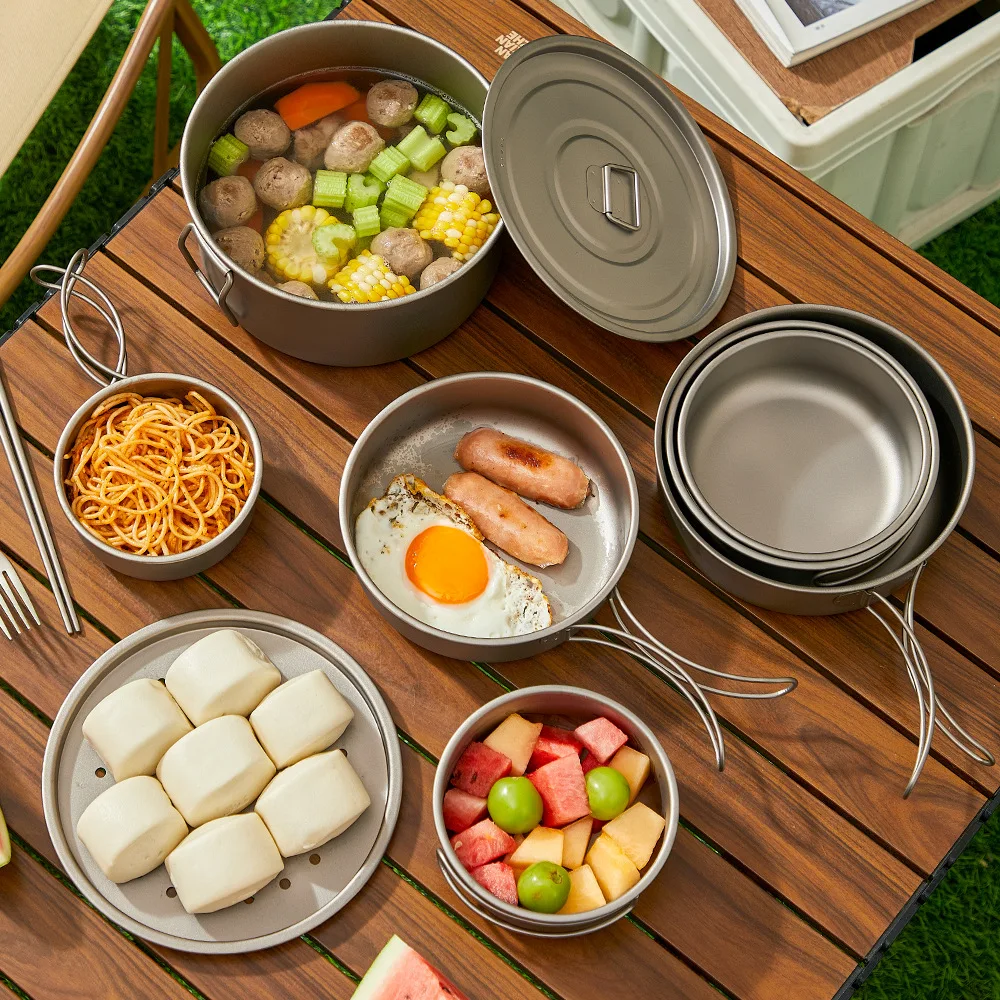 티타늄 야외 냄비 세트 피크닉 캠핑 세트 식기 접이식  - Camping Cooking Set With Bag 리뷰 및 가격